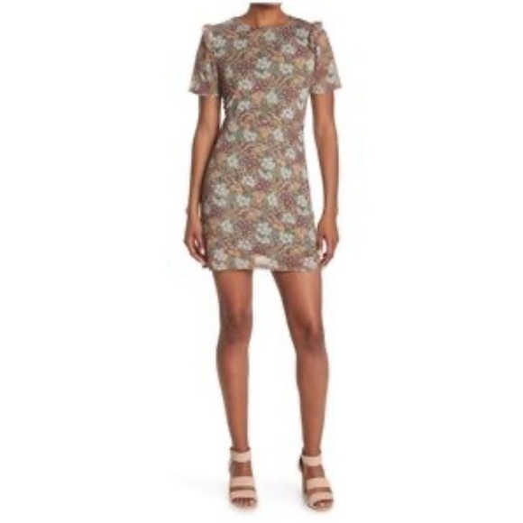 Nordstrom Spirit of Grace Green Floral Short Sleeve Mini Dress size L Large - Picture 1 of 8